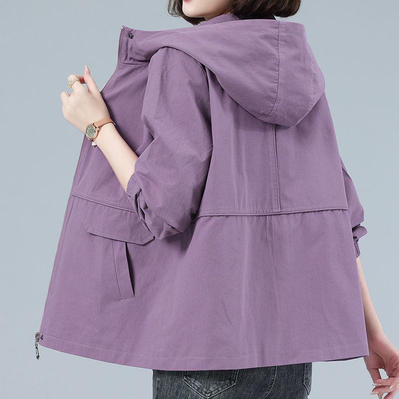 Casual Loose Fit Jacket for Women, Mid-Aged Mother Spring Autumn Hooded Coat