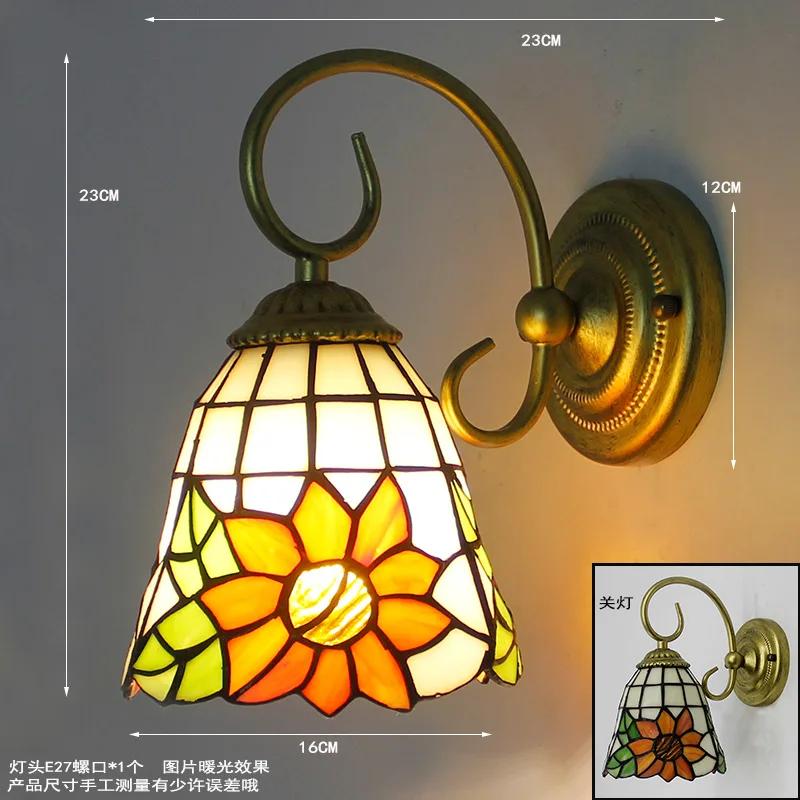 European-style Retro Aisle Corridor Balcony Bedside Glass Wall Lamp Tiffany Stained Glass Pastoral Mirror Front Lighting