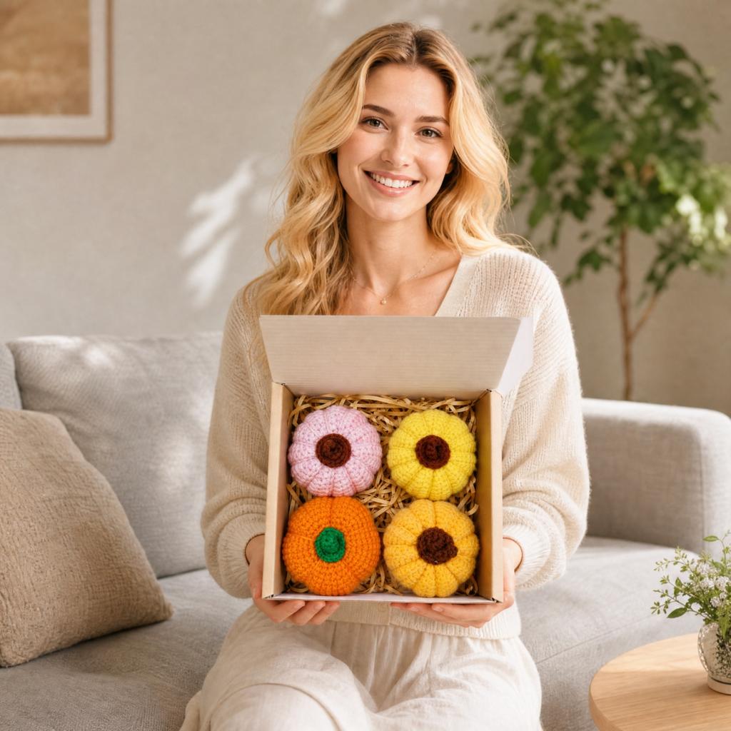 Knitted Pumpkin Tabletop Decorative Ornament Gift Box for Fall Home Decor