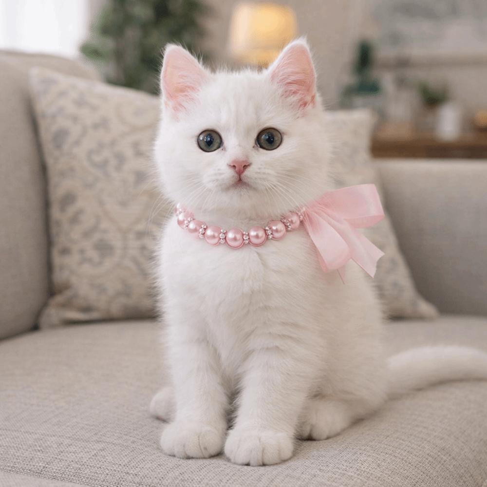 Bling Cat Bead Collar Adjustable Pet Simulated Pearl Collar Fashionable Cat Princess Collars  Party