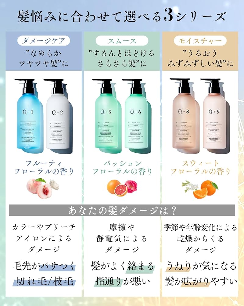 Q+ Qualitas Shampoo & Care Set Hair Care Travel Set (Damage Care/400ml each/Fruity Floral Scent)