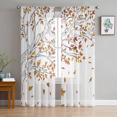 Yellow Leaves Tree Falling In Autumn Sheer Curtains for Living Room Decoration Window Curtains Kitchen Tulle Voile Curtains
