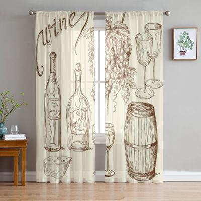 Rideaux transparents à motifs de vin pour salon, traitements de fenêtre en tulle transparent, chambre à coucher, cuisine, décoration de la maison, rideaux en voile