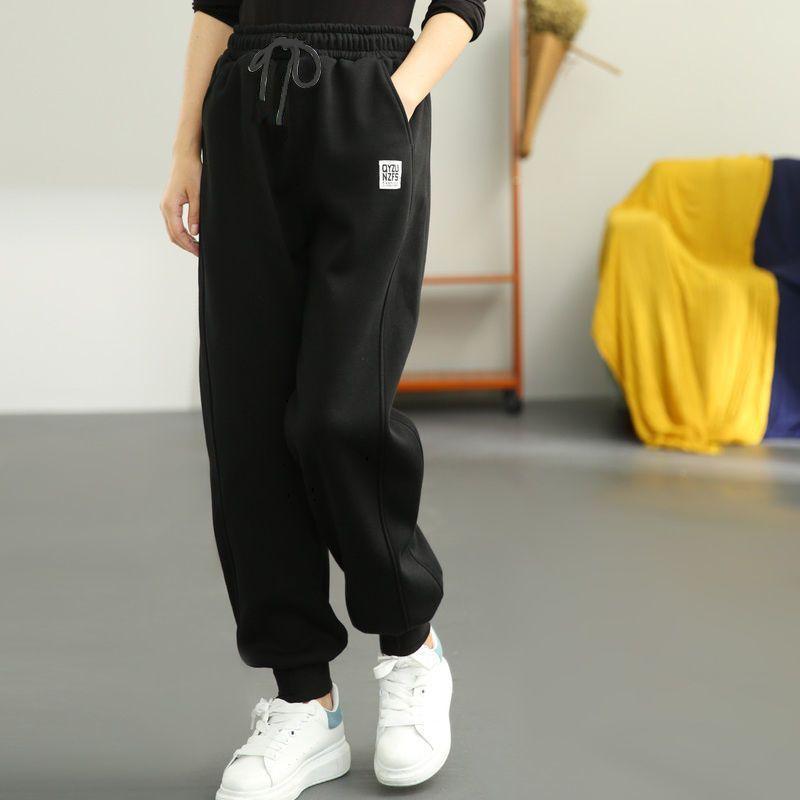 

Женские весенние повседневные брюки со шнурком на ногах, спортивные брюки, модные эластичные брюки с защитой талии S чёрный