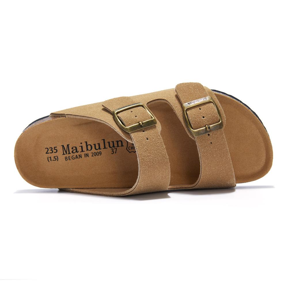 Fashion Matte Leather Summer Men's Cork Slippers Outdoor Couple Flat Bottomed Anti Slip Beach Sandals