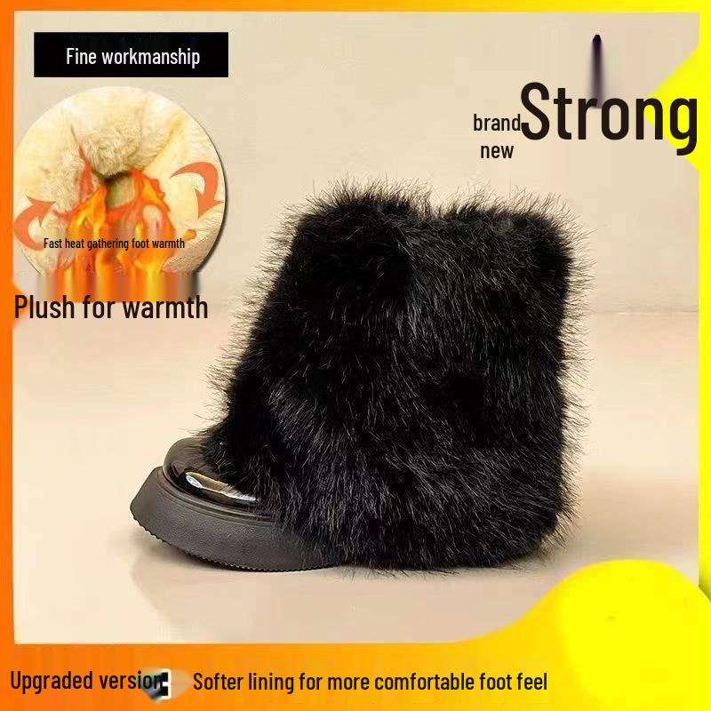Dámské fleecem podšité boty na silné podrážce s kožíškem - Kolekce Podzim/Zima 2025, Módní sněhule ve stylu Little Fragrance.