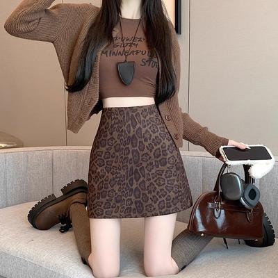 Leopard Print Hip Cover Skirt Women's New Autumn Small A-Line Versatile Skirt