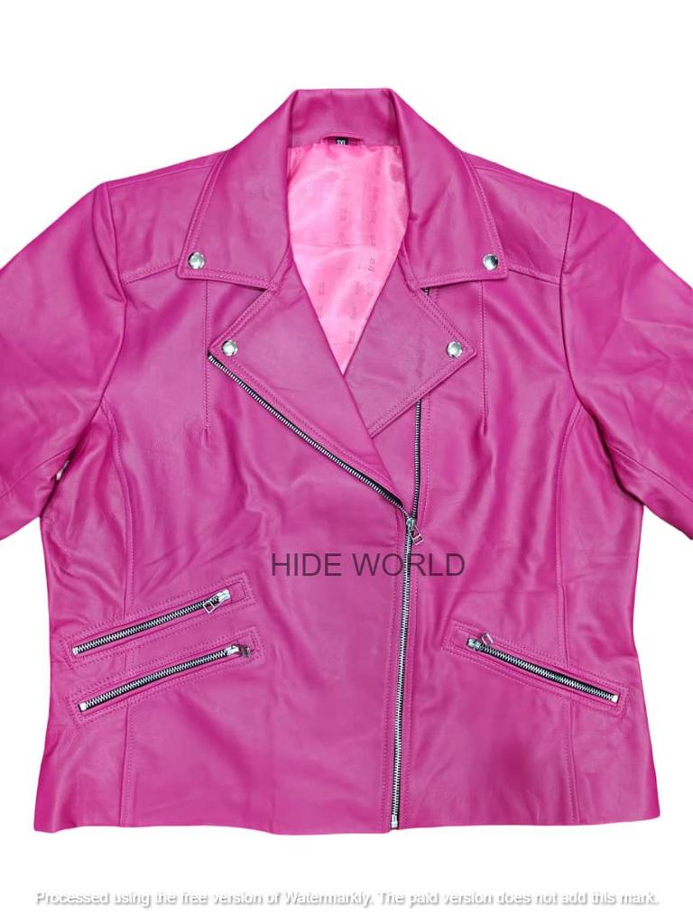 Women's Jacket Pink Handmade Leather Lambskin Stylish Casual Fashionable Motorcycle Wear
