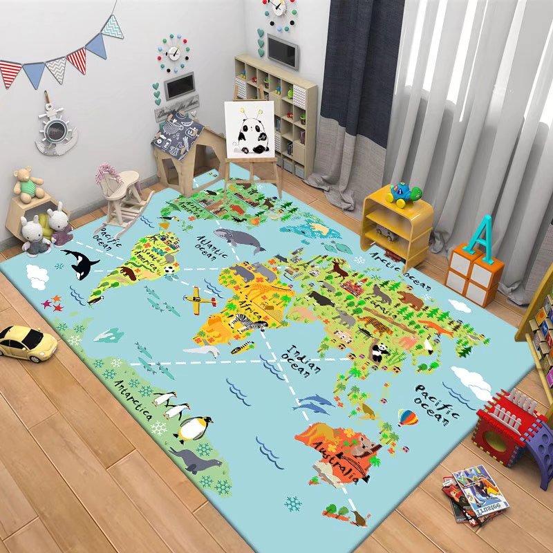 Children's Navigation Map Pattern Carpet Baby Game Crawling Rugs for Living Room Children's Room Decorative Anti Slip Floor Mats