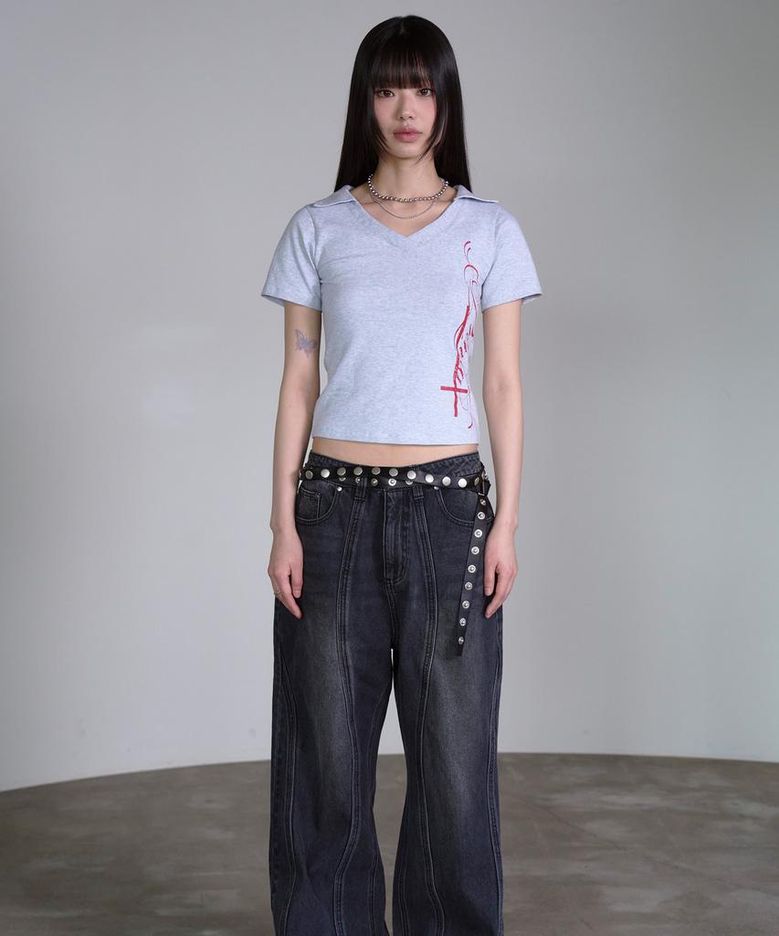 PRENDA Side Cross Polo Top Gray