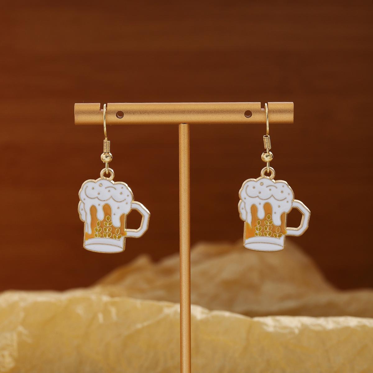 Cross-Border Creative Beer Festival Bottle Cap Barrel Earrings with Fun Stylish Oil Drip Design винный