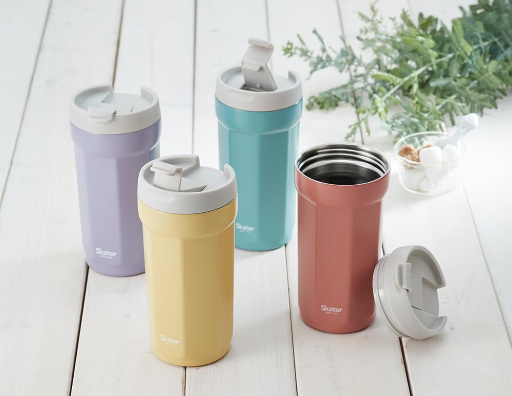 Skater Octagonal Stainless Steel Tumbler with Lid 350ml Vacuum Insulated Flap Lock Saffron Yellow Thermal/Cold SMVO4-A