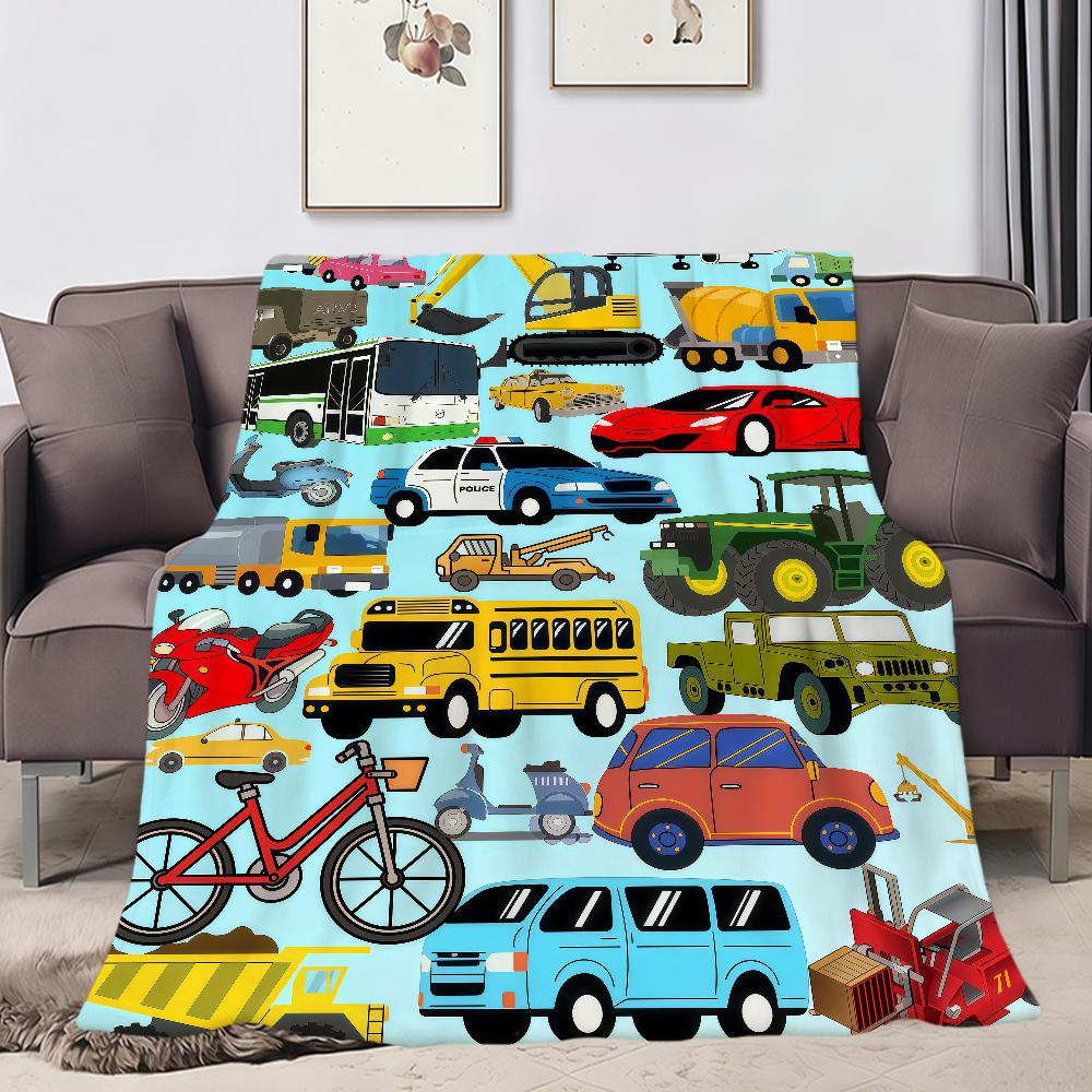 Samochodzik kreskówka ciężarówka koparka wyścigowy Flanelowy miękki ciepły pluszowy koc sofa salon zwierzę dom sypialnia prezent dom Samochód przenośny
