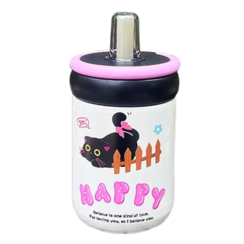 500ml Insulated Water Cup Cartoon Straw Drinking Cup Large Capacity Thermos Bottle  Cold Hot Mugs