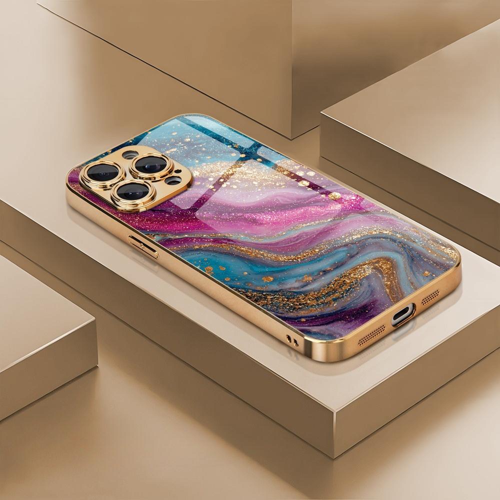 Watercolor Painting High-end Phone Case Electroplated Glass PhoneCase for iPhone 17 16 15 14 13 12 11pm Pro Plus Dropresistant