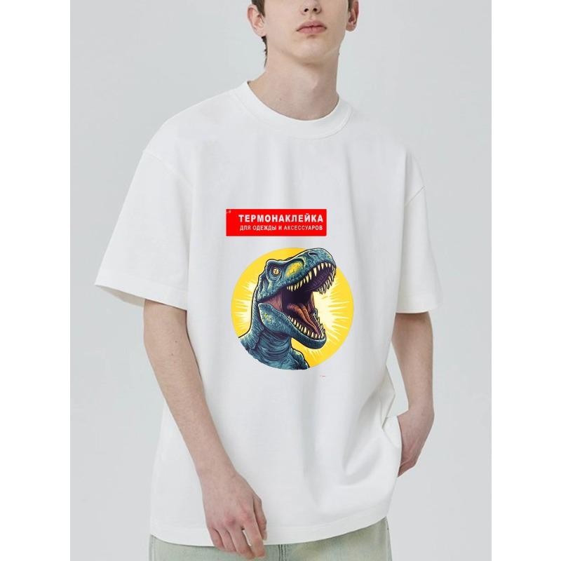 Czarny T-shirt z nadrukiem dinozaura i rosyjskim tekstem do noszenia na co dzień