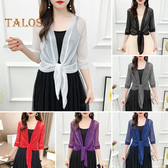Damen Schalmantel mit V-Ausschnitt, 3/4-Ärmel, zum Schnüren, dünner Mantel, einfarbig, Riemchendesign, normale Passform, Oberteil für Cocktailpartys