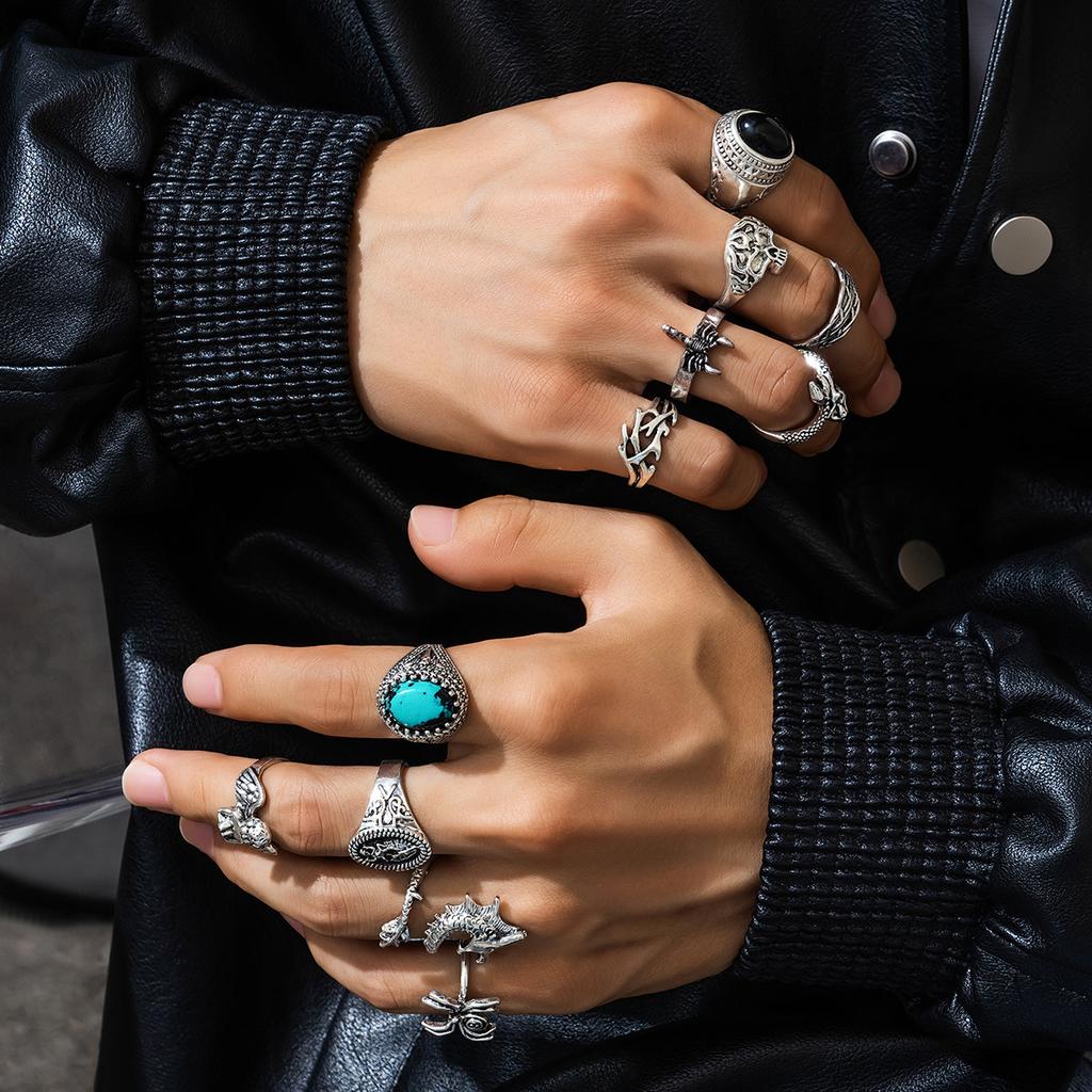 Fashionable Personality Gemstone Ring for Men, Unique Design, Niche High-end Turquoise Index Finger Ring, Hand Jewelry