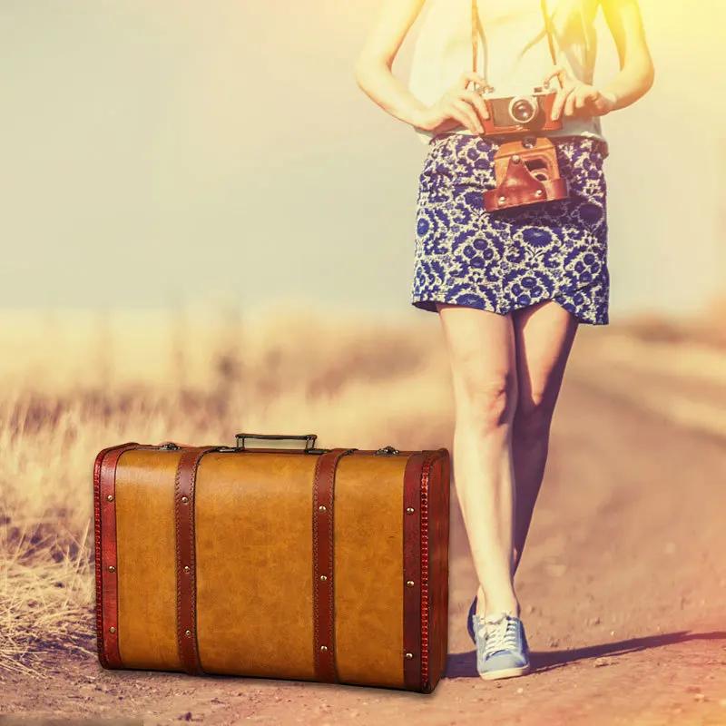 Cutie de depozitare antică din lemn Valisă vintage medievală Cufă de comori Coliere Organizator de bijuterii Cutie cadou cu blocare Cutie foto mare