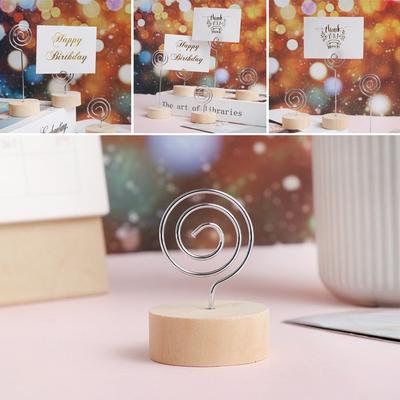 Holder Paper Clamp Round Shape Base Wooden Place Card Picture Frame Clamps Stand Photos Clips