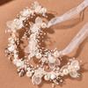 Bridal Wedding Girls Formal Dress Accessories Pearl Handmade Wrist Flower Bracelet Garland Set Headdress Hair