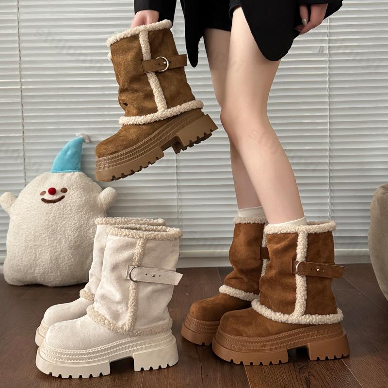 Women's Snow Boots Winter New Plush Thicken Warm Platform Cotton Shoes Outdoor Non Slip Height Increase Comfort Mid-calf Boots