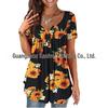 Women Casual Summer Floral Print Short Sleeve Henry Shirt