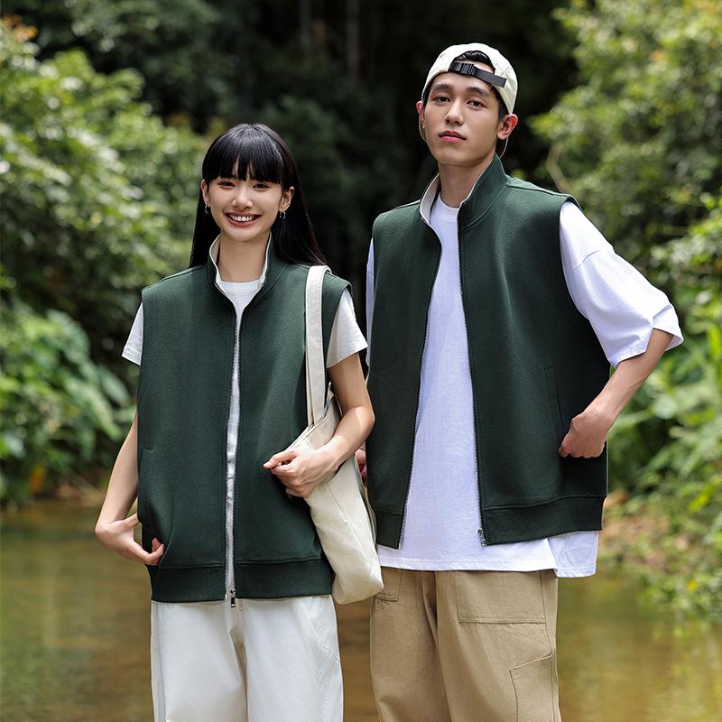 Women's 2024 Heavyweight 380g Stand-up Collar Zipper Vest - Solid Color Sleeveless Casual Sports Hoodie