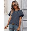 2026 Summer New Women's Casual Round Neck Patchwork Short Sleeve Striped T-Shirt