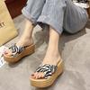 fashion Women Slippers Comfort Platform Chunky Sandal Cross Leopard Tartan Wedge Slip-on Beach Shoes Outdoor Slide Female Flip Flops