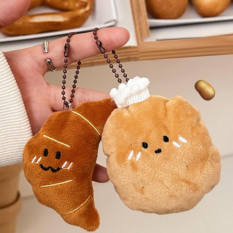 1Pc Kawaii Croissant Pendant Bread Doll Stuffed Keyrings Cute Tomatoes Plush Food Keychain For Bag Decoration Diy Accessories