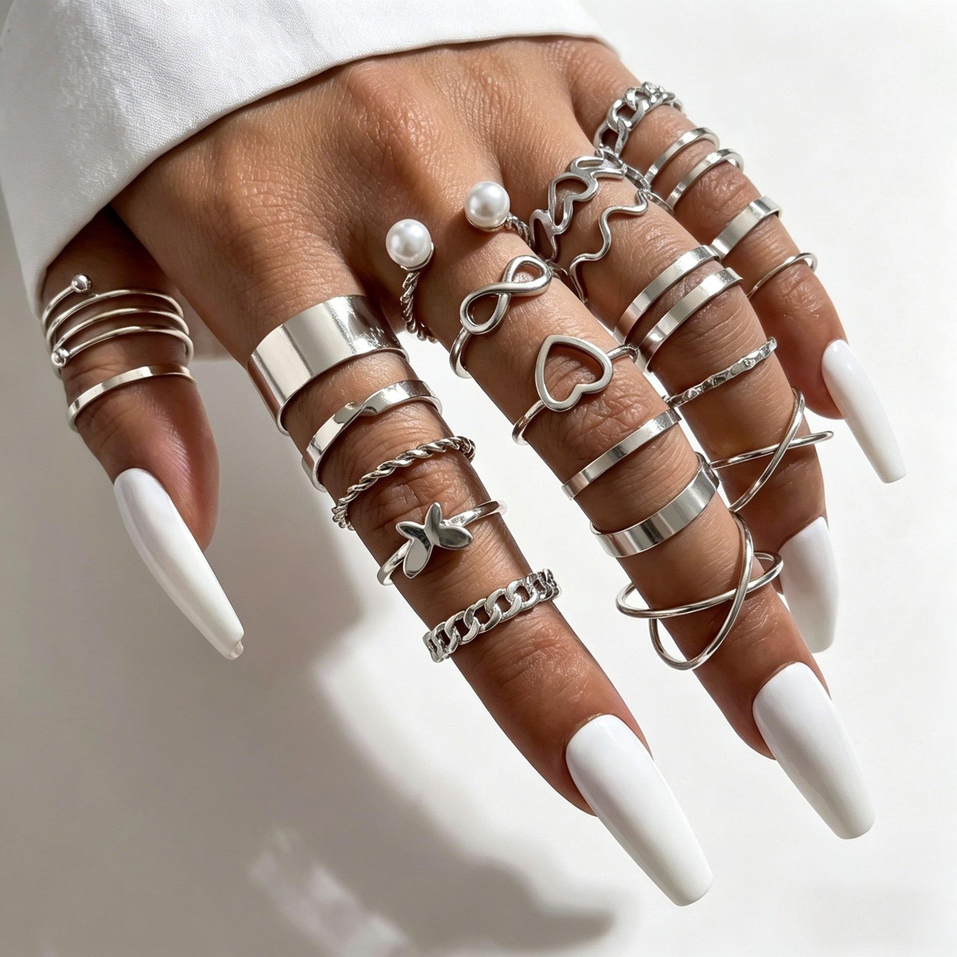 Women s Fashion Heart and Butterfly Stackable Ring Set