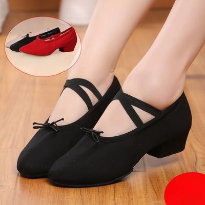 Chaussures de Danse Souples pour Dames Chaussures d'Entraînement en Toile pour Professeurs avec Talon Chaussures d'Entraînement de Ballet pour le Travail de la Posture