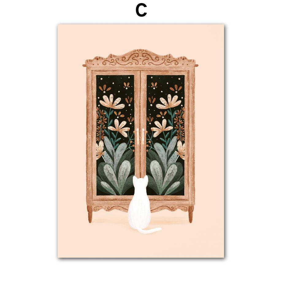 Boho Fashion Girl Flowers Leaves Illustration Wall Art Canvas Painting Nordic Poster And Prints Pictures For Living Room Decor