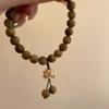 Vintage Wood Lotus Flower Pendant Bracelets For Women Girls Elegant Handmade Elastic Beaded Strand Bracelets Jewelry