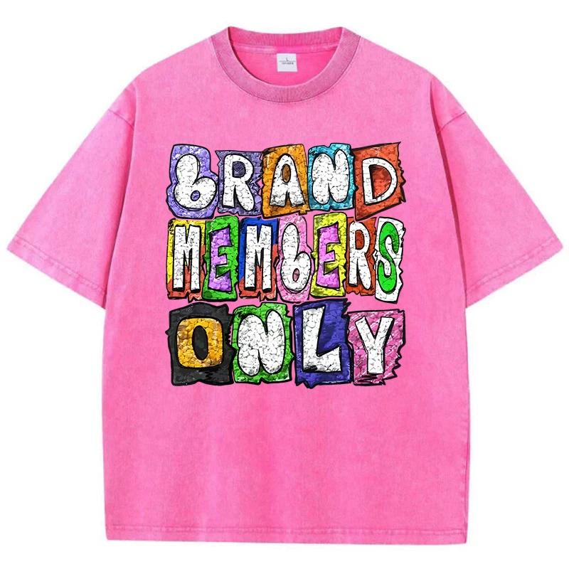 Cotton Womens Acid Wash T-Shirts Brand Members Only Letter Printed Tees Distressed Crewneck Oversized Tops Female Clothes