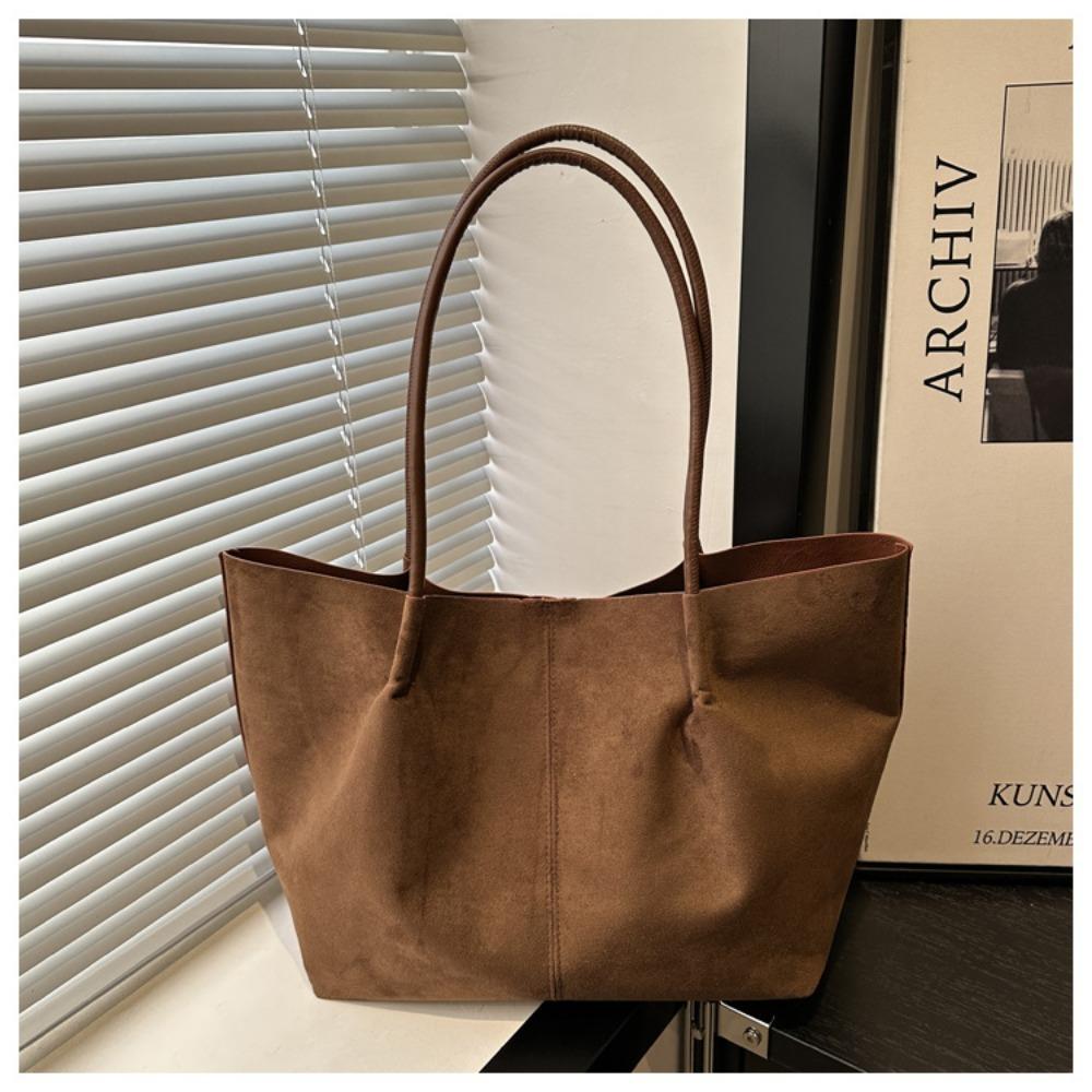 

Vintage Suede Shoulder Bag Solid Color Large Capacity Shopper Handbag Comfortable Lightweight Underarm Bag Women