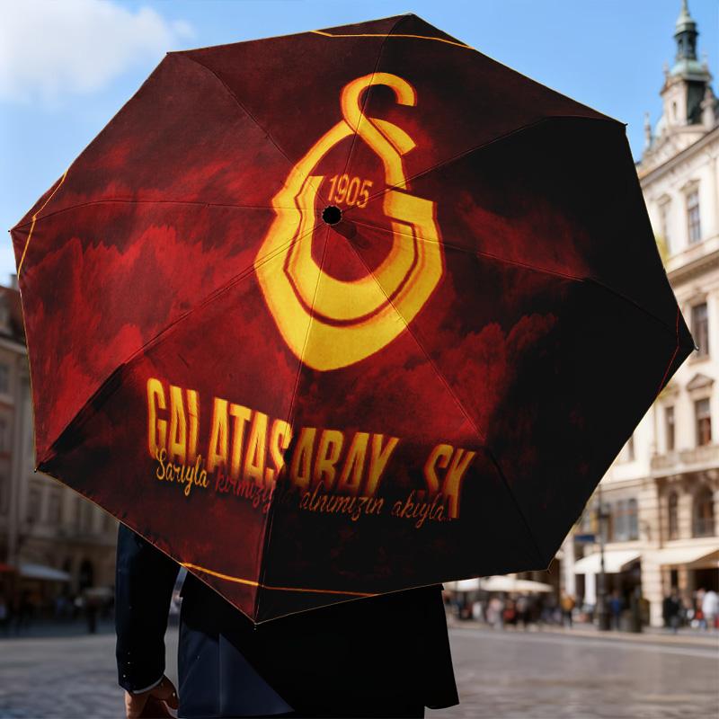 Galatasaray Football Club Automatic Folding Umbrella - 8-Rib Travel Umbrella with Auto Open/Close & Portable Gifts for holidays or birthdays