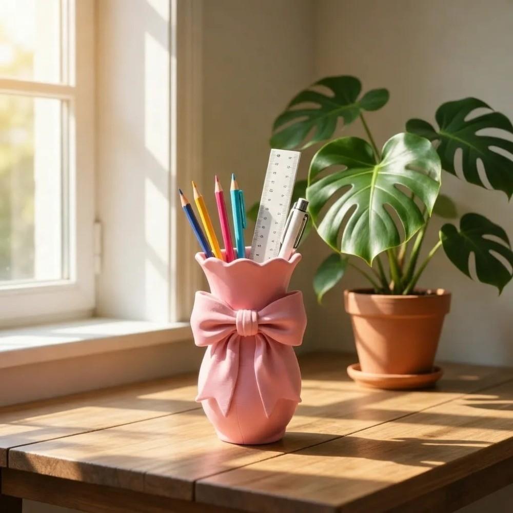 Twisted Design Pink Bow Flower Vases 3D Printed Decorative Vase Office Tabletop Ornaments