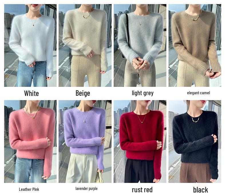 Lekasha Women's Slim Fit 100% Cashmere Round Neck Sweater - Solid Color, Long Sleeve.