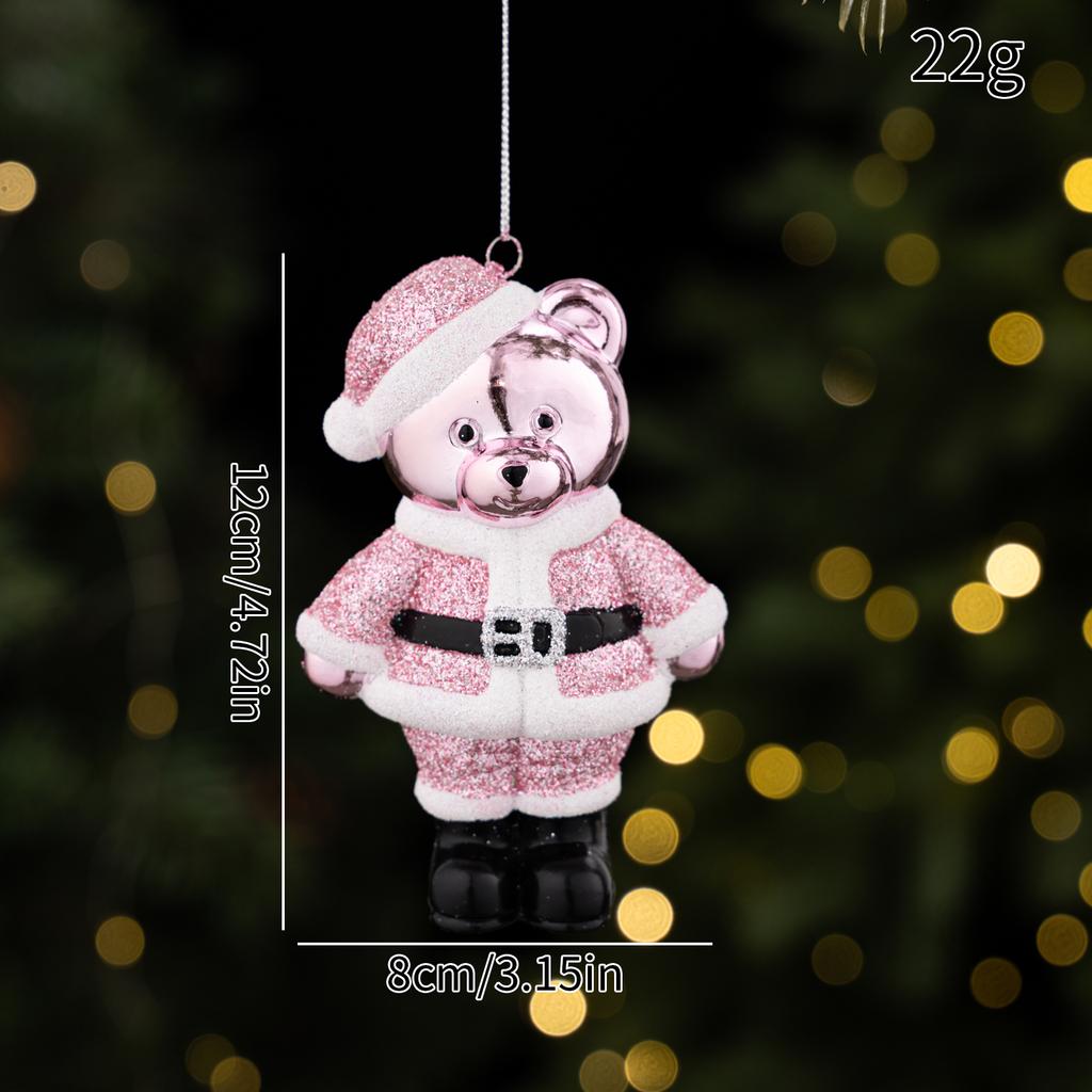 Christmas Bear Ornaments Glitter Electroplated Bear Santa Claus Outfit Xmas Tree Hanging Pendants Home Holiday Party Decor Gift