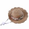 Embroidered Floral Pastoral Style Pet Straw Hat Adjustable Pet Sunshade Hat Dog Fisherman Hat  Park