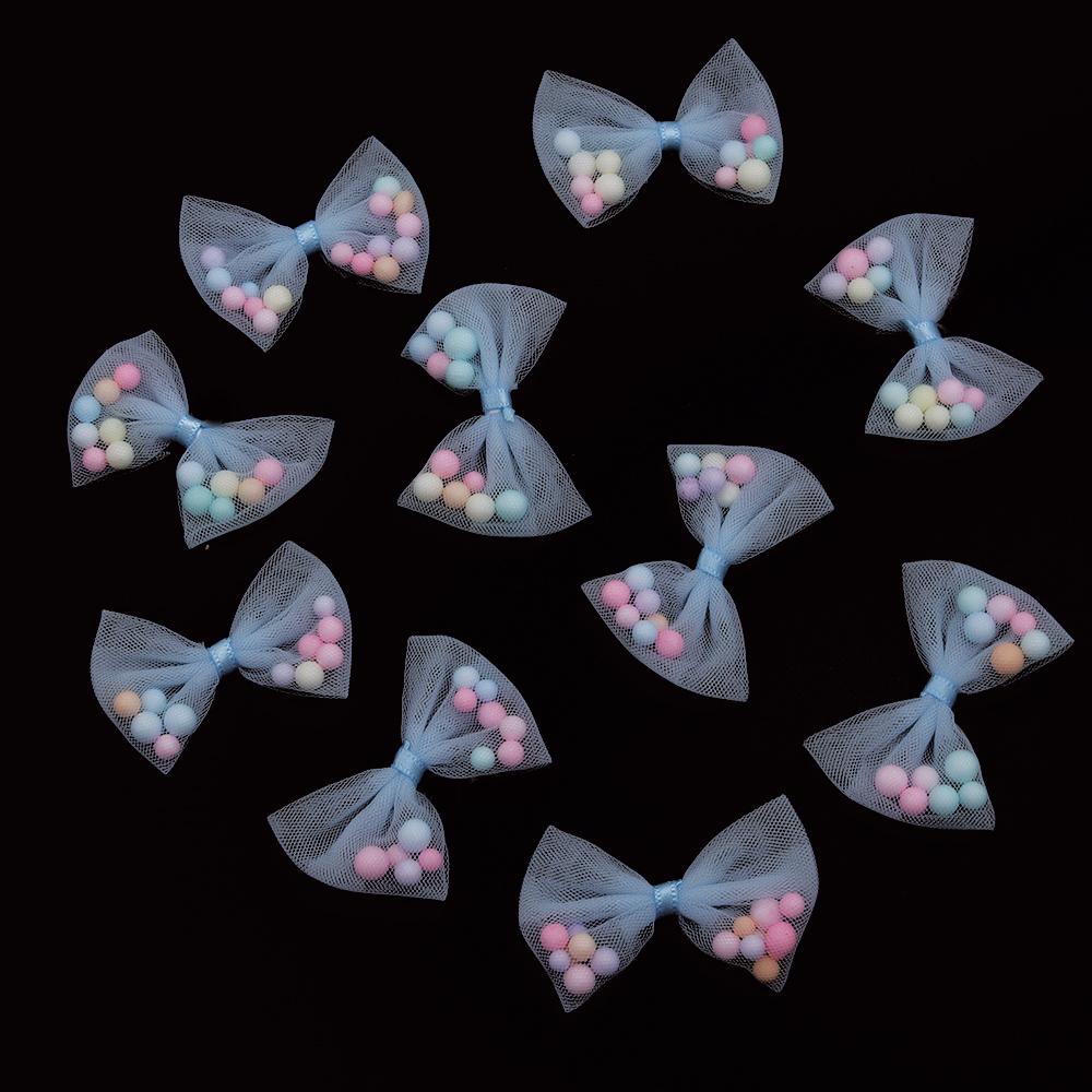 10pcs/lot 3x4cm Candy Color Organza Bows Mesh Lace Bow With Foam Ball For Girls DIY Clothing Headwear Decorative Accessories