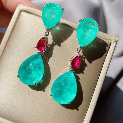 Retro Imitation Paraiba Earrings, Emerald Socialite Earrings, Women'S Micro-Inlaid Imitation Earrings Source