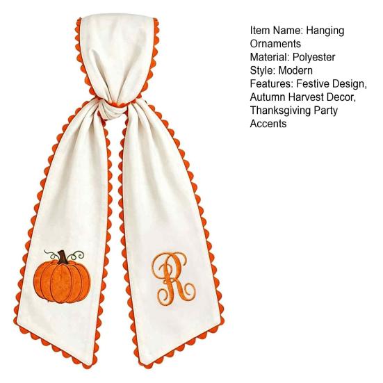 Seasonal Wreath Ornament Accessories Halloween Pumpkin Sash for Fall Front Door Decor, Orange Scalloped Fabric Party Supplies Home Ribbon with