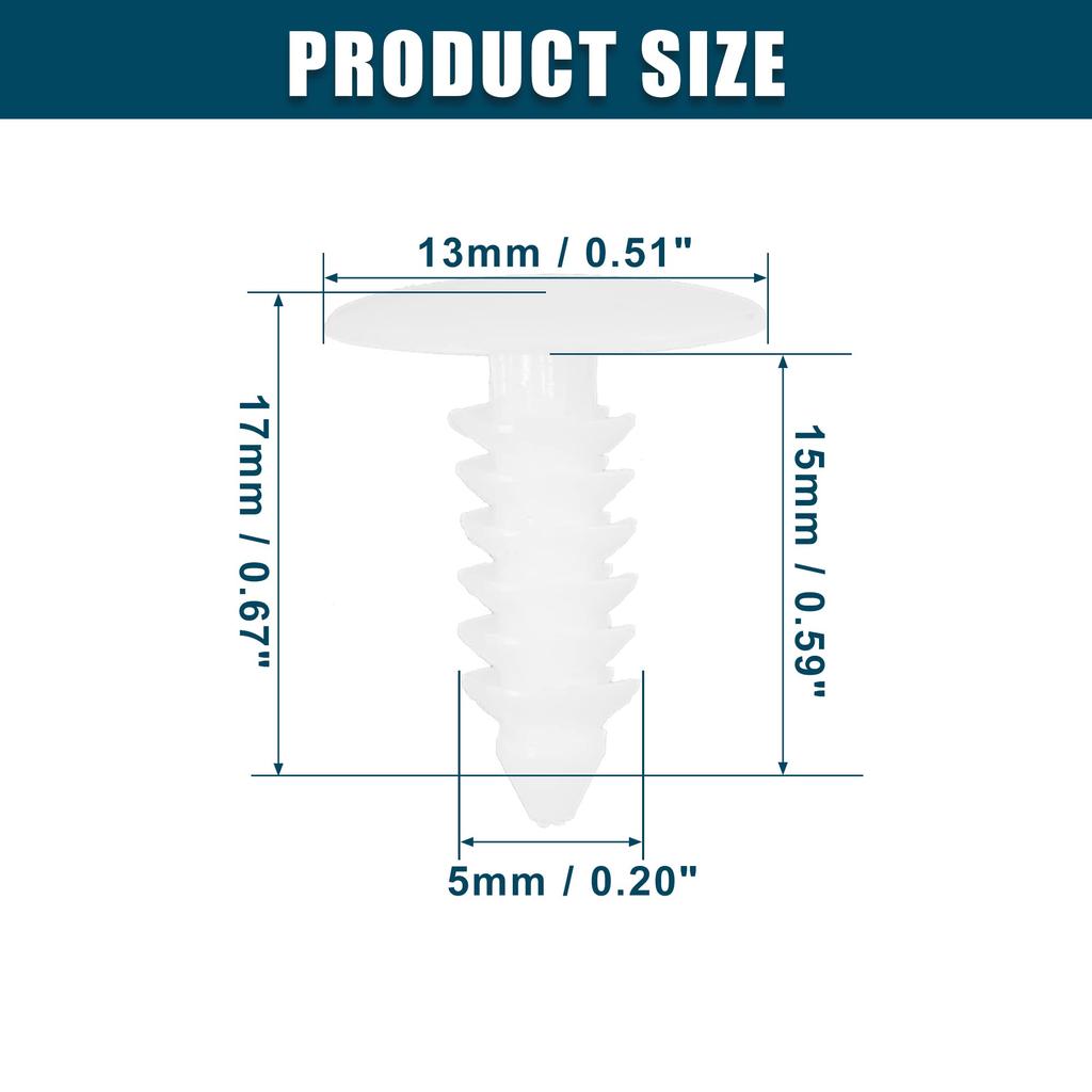 ACROPIX Push Bumper Fastener Rivet Clips Universal 5mm White 25pcs