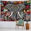 Retro patterned tapestry, fantasy elephant wall hanging aesthetics, room art decoration, Bohemian mandala home wall decoration