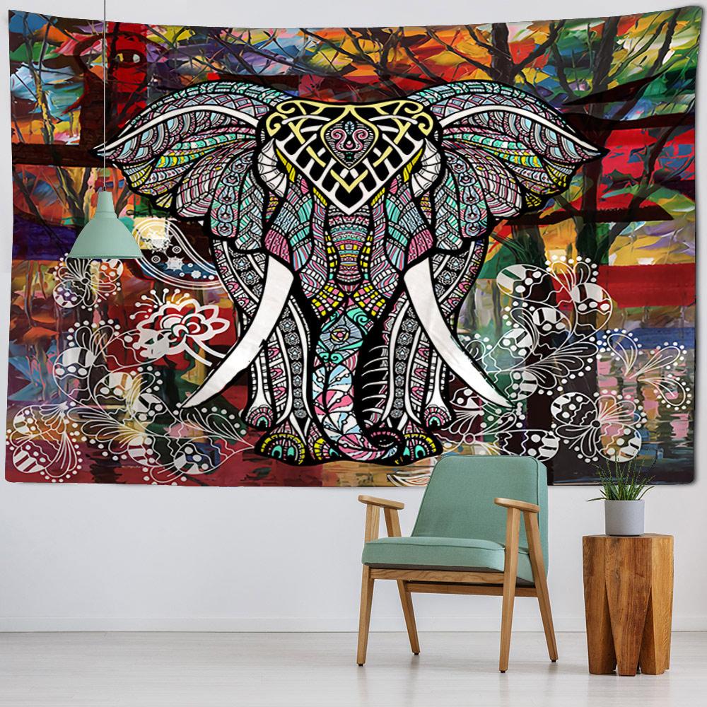 Retro patterned tapestry, fantasy elephant wall hanging aesthetics, room art decoration, Bohemian mandala home wall decoration