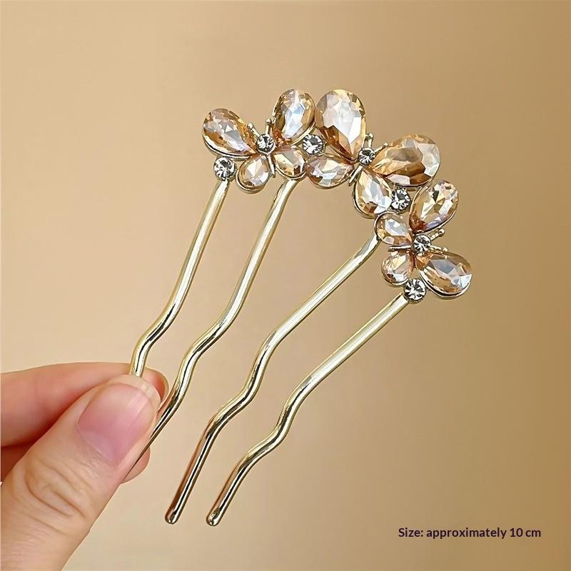 1Pcs Elegant Pearl Flower Hair Combs Pins French Retro Bun Hair Accessories Women Daily U-Shaped Hairpin Female Alloy Hair Clasp