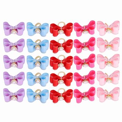 25Pcs/lot Cute Pet Dog Bow Grooming Bows Loverly Bowknot with Rubber Bands Pet Headwear
